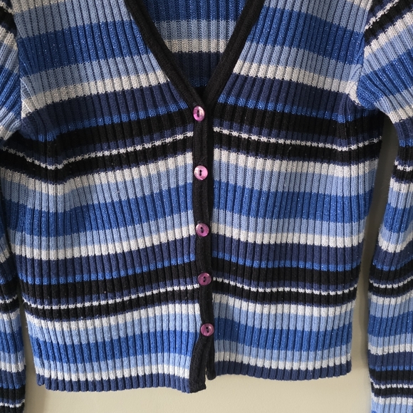 Le Chateau M Vintage Y2K Eclectic Coquette Striped Ribbed Knit Cardigan - Picture 4 of 12